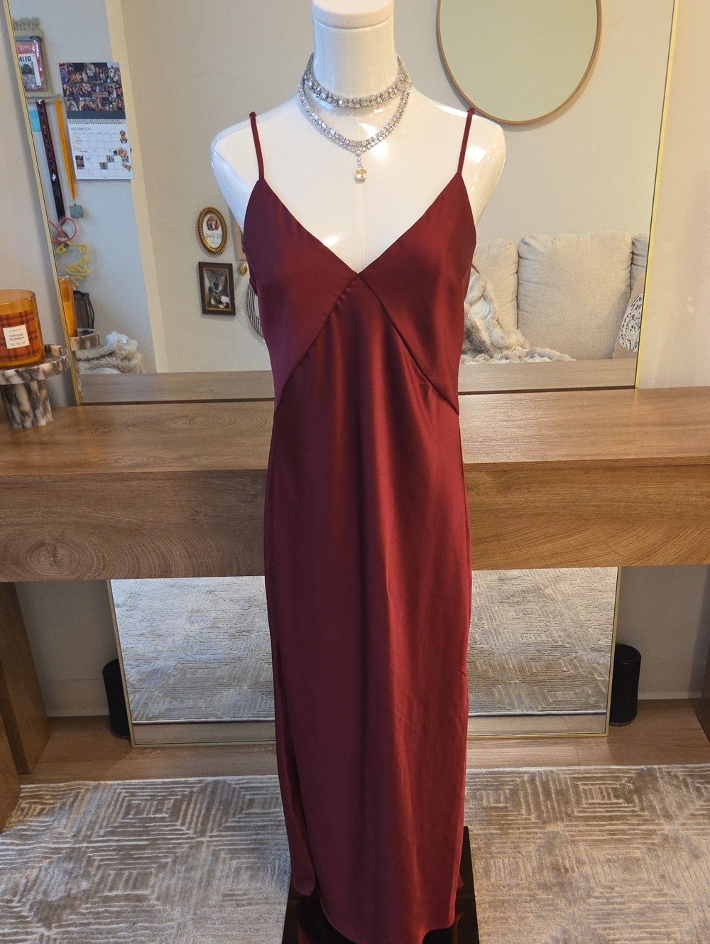 NWT Satin Slip Maxi Dress in Wine RED